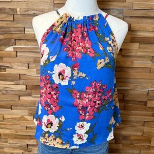 inmod |Blue Floral Sleeveless| Tie-Neck Blouse | Various Sizes